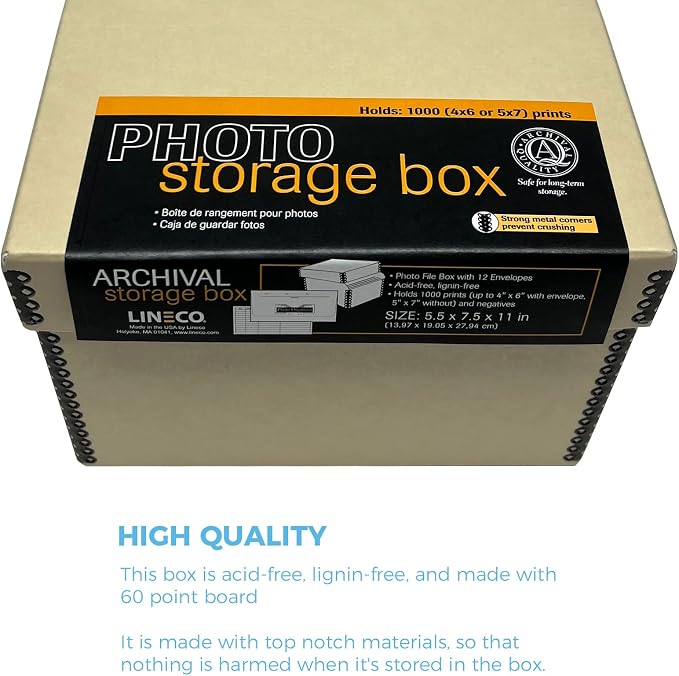 Lineco 4x6 Photo Storage Box, with 12 Envelopes, 5.5x7.5x11, Tan, 2 Pack | Holds Up to 1000 3.5" x 5", or 4" x 6" Pictures, Metal Edge, Archival Organizer for Cards, Prints, Stickers, Stamps, Seeds - Image 5