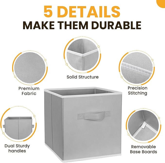 Large Storage Cubes, 13 Inch Cube Storage Bins for Shelves Closet Nursery Bedroom - 10 Pack Collapsible Storage Baskets with Handles - Fabric Bins for Organizing Magazines Clothes Toys (Grey) - Image 6