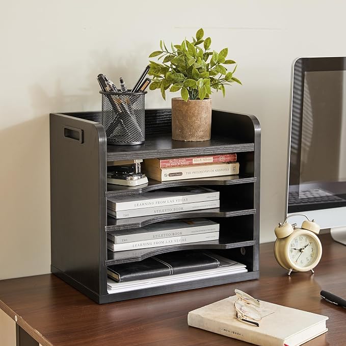 YMYNY Desktop File Organizer with Handle, Document Letter Mail Tray Sorter with 3 Adjustable Shelves, 5 Tiers Paper Holder for School Home Office Desk,Black,13.4 * 12.4 * 9.06" UHBC006B - Image 7