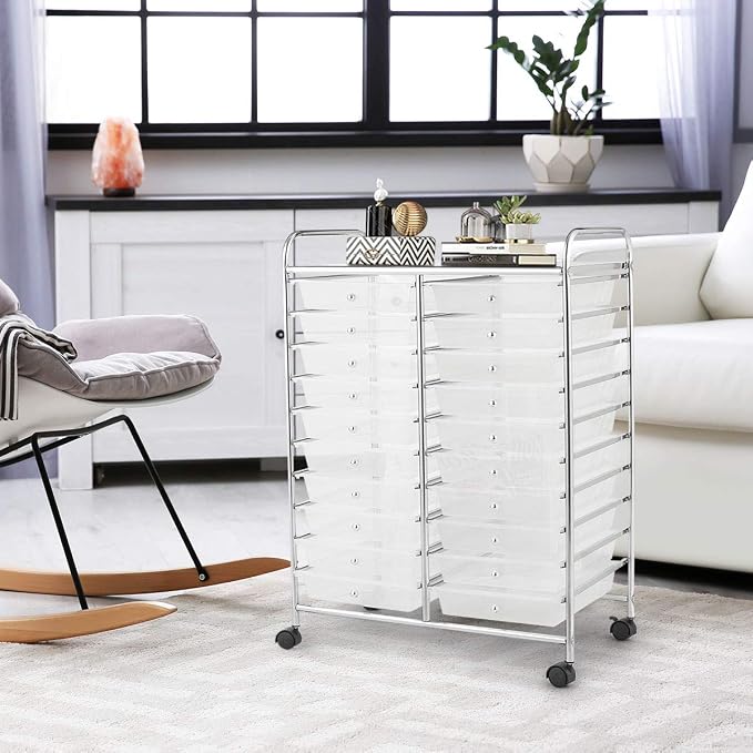 Giantex Storage Drawer Carts, 20-Drawer Organizer, Utility Cart on Wheels, Semi-Transparent Multipurpose Cart for Home Office School Supplies Tools Scrapbook Paper - Image 4