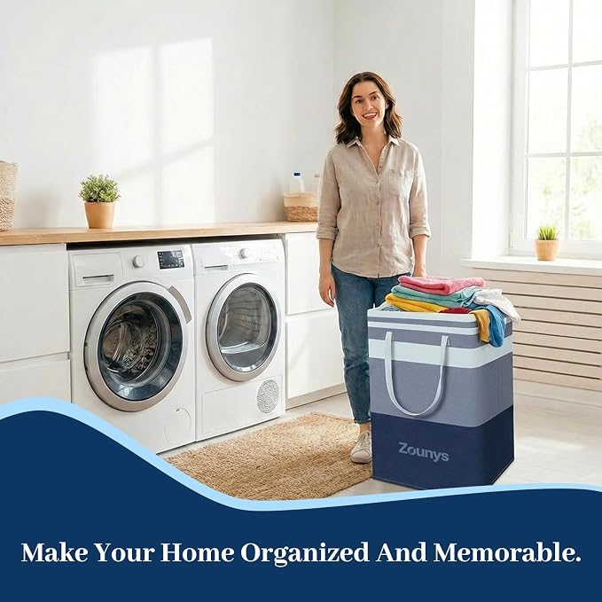 6 Pack Large Laundry Hamper Collapsible Clothes Basket Storage Bin, Waterproof Fabric Long Handles Tall Laundry Basket, Suitable for Laundry, Bedroom, Bathroom (Blue,75L×6) - Image 7