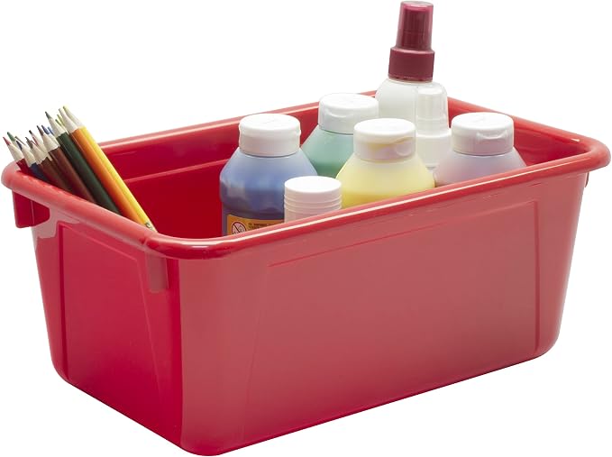 Storex Small Cubby Bins – Plastic Storage Containers for Classroom with Non-Snap Lid, 12.2 x 7.8 x 5.1 inches, Red, (62407U05C) (Pack of 5) - Image 8
