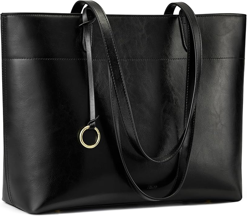 Kattee Vintage Genuine Leather Work Tote for Women | Spacious interior with a zip compartment for organized work, travel, and everyday essentials. by Kattee