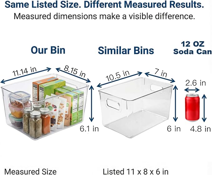 MOONEDGE 6 Pack Clear Organizer Bins 11x8x6in Pantry Organizers and Storage | Clear Containers for Organizing, Plastic Storage Bins with Handles for Drawer, Craft, Fridge, Kitchen Cabinet Shelf - Image 2