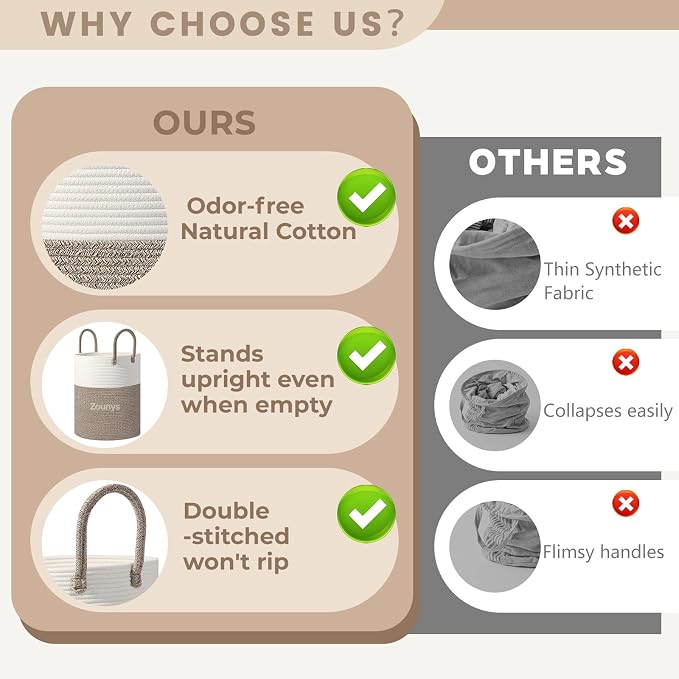 3Pack Large Woven Laundry Basket, 60L Nursery Laundry Basket, Rope Laundry Hamper, Collapsible Laundry Baskets for Blanket Basket Living Room, Bedroom, Bathroom (Khaki) - Image 4