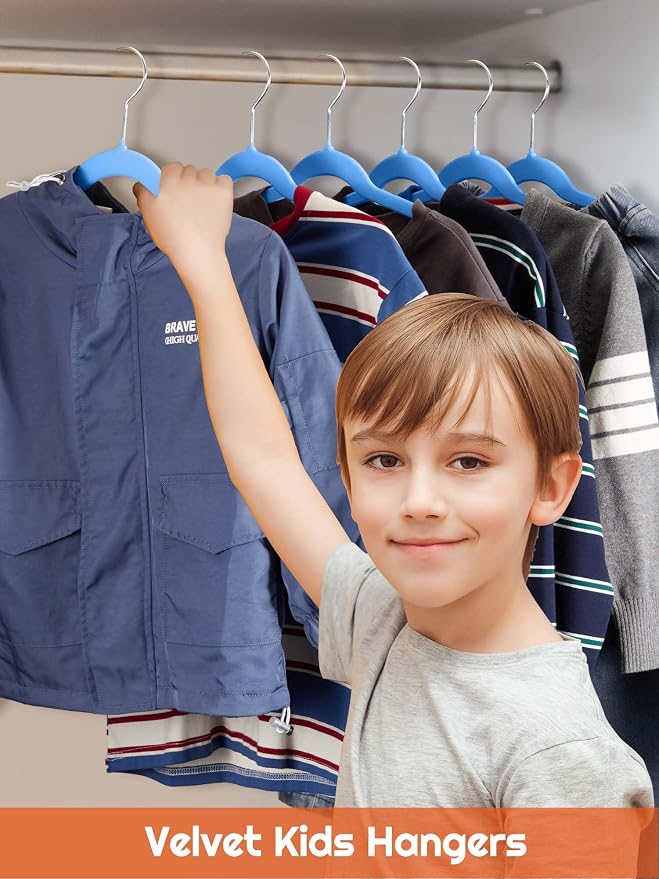 HOUSE DAY 14 Inch Kids Velvet Hangers 50 Pack, Durable Big Kid Hanger Blue | Children Hangers for Youth, Teen, Non Slip Kids Felt Hanger, Cute Small Hanger for Closet, Ideal for Everyday Use - Image 2
