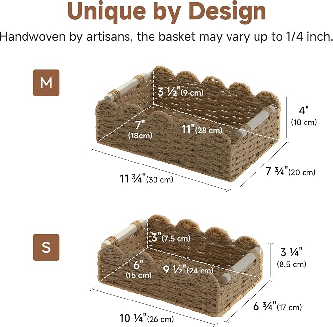 StorageWorks Toilet Paper Storage Baskets, Wicker Baskets for Organizing | Scalloped Wicker Basket for Living Room, Decorative Scalloped Baskets for Storage, Wicker Baskets for Organizing and Decor - Image 3