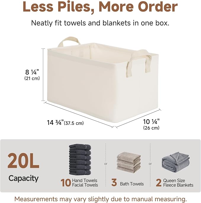 StorageWorks Fabric Storage Bins, Closet Organizer Bins, Beige, 2-Pack | With PU Handles, Wrinkle-Resistant Cottlyn Fabric, Foldable, For Bedroom, Bathroom, Laundry, Holds Clothes, Towels, Blankets - Image 2