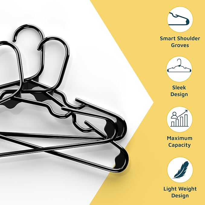 Lifemaster Plastic Kids Clothes Hanger – Children Clothes Hanger with Shoulder Notch, 11.6 Inch Space-Saving Closet Organizer for Baby, Toddler, and Kids Clothing, Hold Up to 5 lbs, Pack of 20, Black - Image 5