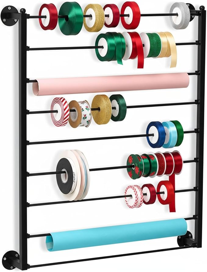 9 Tier Wall Mounted Ribbon Organizer Metal Ribbon Holder,Black by Menkxi