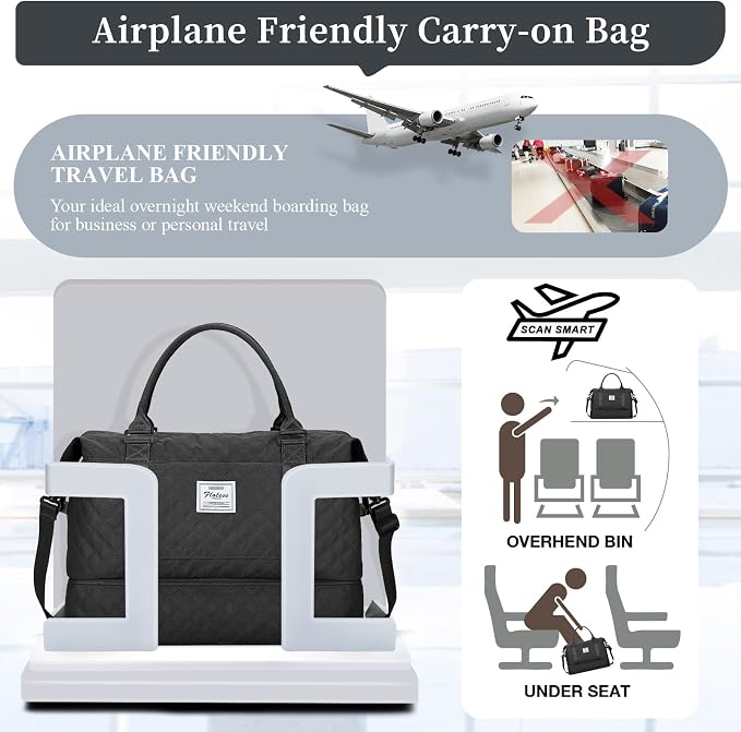 Weekender Bags for Women, Travel Duffel Bag with Shoes Compartment | Overnight Bag with Toiletry Bag, Carry on Personal Item Bag for Travel Business Trips Sport Hospital,Grid Travel Bag Set - Image 8