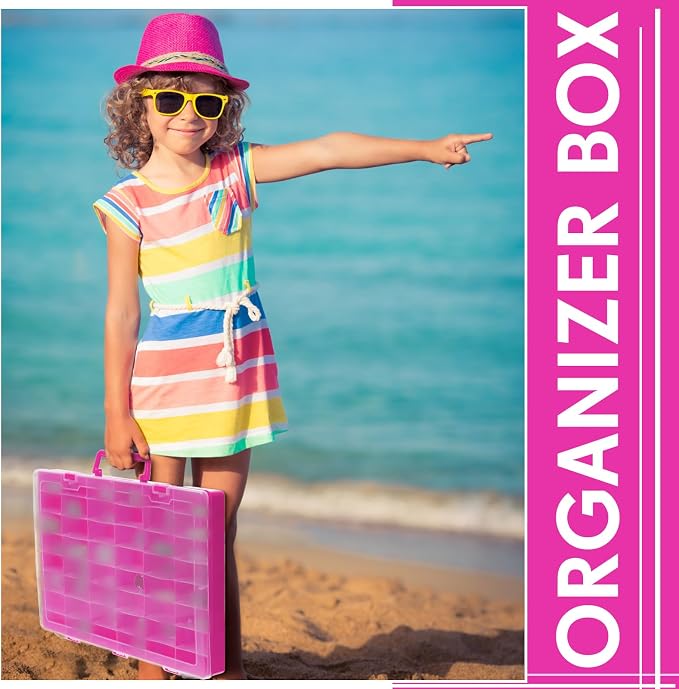 2 Pcs 48 Grids Plastic Bead Organizer Box with Divider, Pink - Image 4
