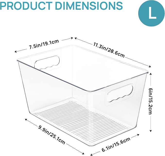 Vtopmart 6 Pack Clear Storage Bins, Pantry Storage Bins with Handle, Large | Plastic Pantry Organizer Containers for Kitchen, Refrigerator, Fridge, Cabinet, Countertops, Home Organization and Storage - Image 2
