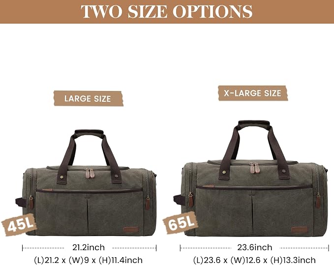 S-ZONE Large Canvas Travel Duffel Bag Weekend Overnight Bag with Shoes Compartment Holdall Gym Bag with Multi-Pockets for Men and Women, Army Green, X-Large | Water-resistant, X-Large Size, Multi-Pockets, Removable Shoulder Strap, for Gym or Travel, Ar... - Image 4