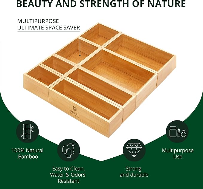 ROYAL CRAFT WOOD Bamboo Jewelry Organizer Box & Chests Set - Versatile Storage Solution for Makeup, Jewelry, and Bathroom Essentials (8 Boxes) - Image 3