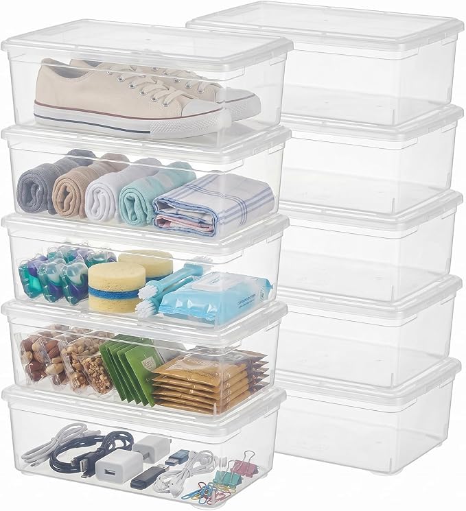 10 Pack Shoe Storage Box Clear Plastic Stackable Storage Containers | Shoe Storage Box,Stackable,Widely Used,See Through,Easy to Clean,Durable,Clear,Handle by Naivees