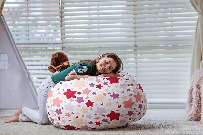 WEKAPO Stuffed Animal Storage Bean Bag Chair Cover for Kids | Stuffable Zipper Beanbag for Organizing Children Plush Toys Large Premium Cotton Canvas (Large Star, X-Large) - Image 6