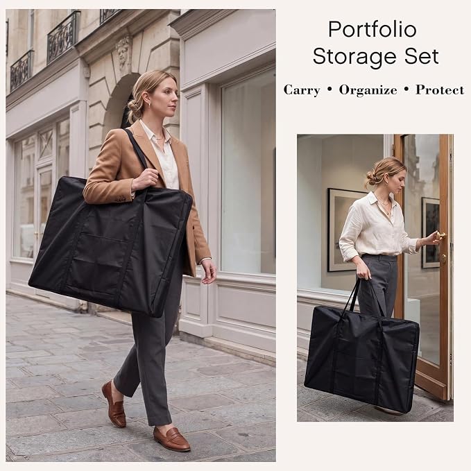 Lewtemi Art Portfolio Case Set, 18" x 24" Binder with 60 Pages Plastic Sleeves and 24" x 36" Waterproof Art Portfolio Tote Bag, Artwork Storage and Presentation for Students and Artists - Image 3
