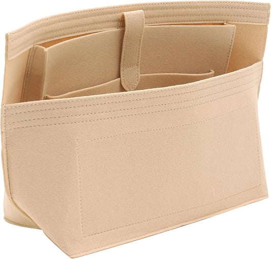 Purse Organizer Insert for Handbags, Felt Neverfull MM Organizer Insert with Laptop Compartment, Tote Bag Organizer with Zipper Pocket and Bottle Holder, Fit Neverfull MM and More, Beige-L by Doxo
