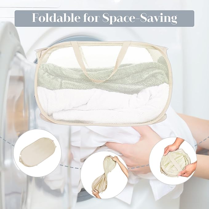 4 Pack Collapsible Laundry Baskets, Foldable Laundry Basket with Pocket, Durable Mesh Pop Up Hampers, Reinforced Handles Dirty Clothes Hamper for Laundry, Bedroom, Bathroom, Dorm, Travel or Camping - Image 6