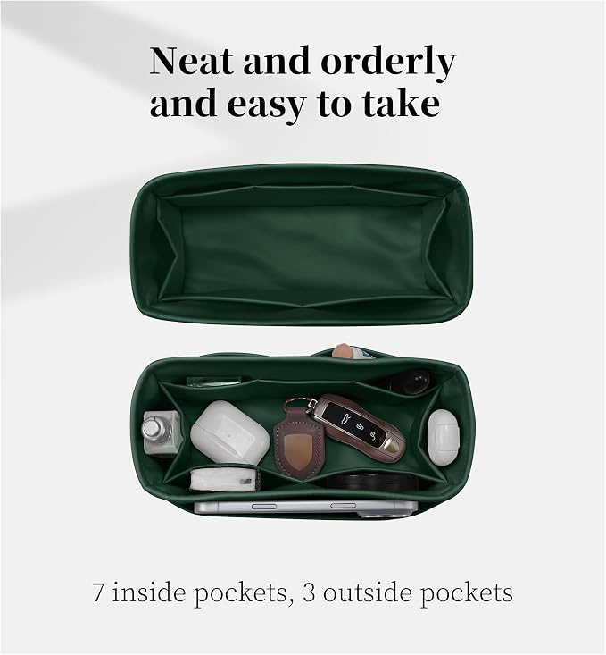 Satin Purse Organizer for Birkin 30, Vert Anglais | Sellier Style, Tailored Fit, Multiple Pockets, Lightweight Satin, Ideal for Travel, Shopping, and Daily Use - Image 6