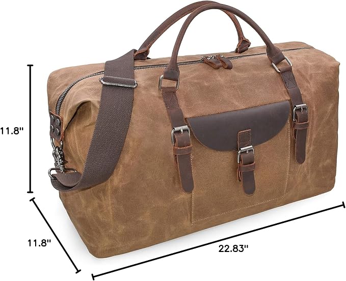 NEWHEY 55L Travel Duffel Bag, Waterproof Waxed Canvas & Leather Weekender Bag for Men, Large Carry-on Overnight Bag for 4-5 Day Business Trips & Weekend Getaways, Brown - Image 11