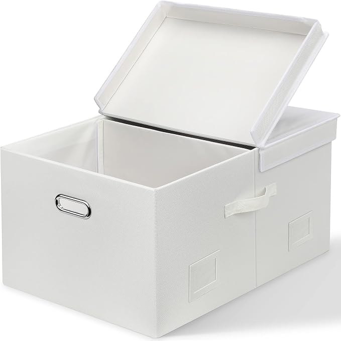 Graciadeco 75 Quarts Extra Large Decorative Storage Bins with Lids, 1 Pack White Collapsible Storage Bins with Lids, Stackable Storage Bins Decorative Box Storage With Lid Extra Large | 75 Quarts 1 Pack White Collapsible Stackable Linen Fabric 4 Handle... by GraciadecoStorage