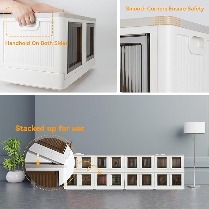 Storage Cabinet with Lids, Foldable Box, 8.4 Gallon (32L), With Double Door and Buckle, Collapsible, Underbed or Countertop Use, Classy For Father and Mother, Mike White - Image 6