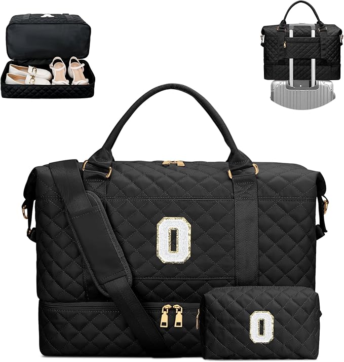 Personalized Travel Bags with Makeup Bag for Women(Black,O) | Gifts for Women-Overnight Bags with Toiletry Bag-Weekender Bags with Shoe Compartment for Travel by Unknown