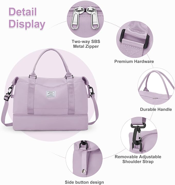 Large Weekender Bags for Women, Travel Duffel Bags with Shoe Compartment,Personal Item Travel Carry on Overnight bag for women Travel Set,Purple - Image 5