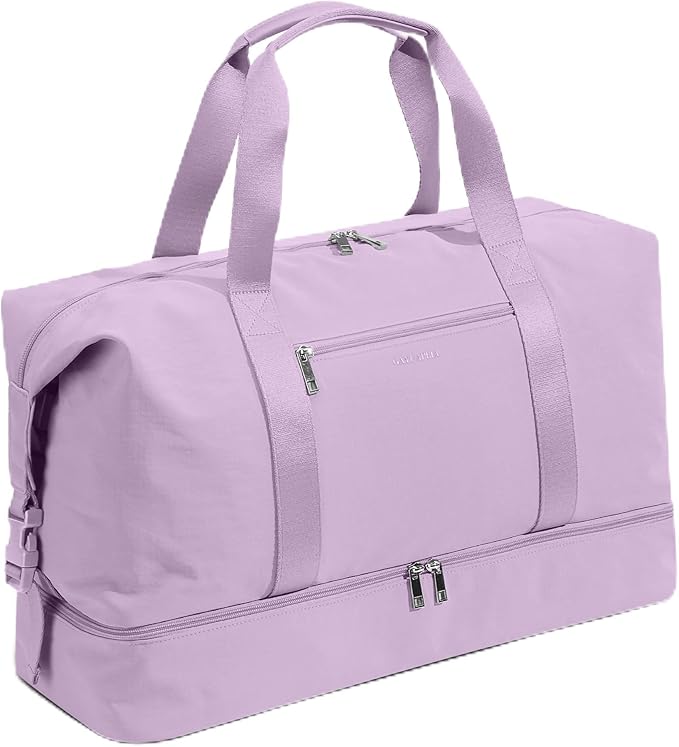 Oeihuivt Weekender Bags for Women - 21 Inch Large Travel Duffel Bag with Shoe Compartment, Heavy-Duty Canvas Leather Carry On Overnight Tote, Pink by Oeihuivtweekenderbag