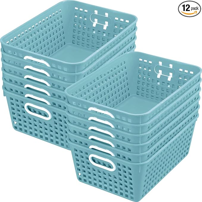 Really Good Stuff Large Plastic Book Baskets, 13.25" by 10" by 5.5"-12-Pack | Water, Classroom Library Organizer, Storage, Multi-Purpose Organizer Basket by ReallyGoodStuff