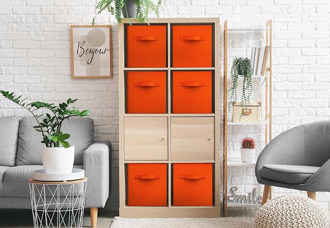 Sorbus Foldable Storage Cubes - 6 Fabric Baskets for Organizing Pantry, Shelf, Toy Box, Cubby, Closet - 11 Inch Collapsible Closet Organizers and Storage Bins with Handle (Orange) - Image 4