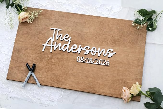 Personalized Last Name Guest Book, Unique Guest Book Sign, Custom Alternative Guest Book, Wooden Guest Book, Wedding Ceremony Guestbook Sign (Design 5) - Image 7