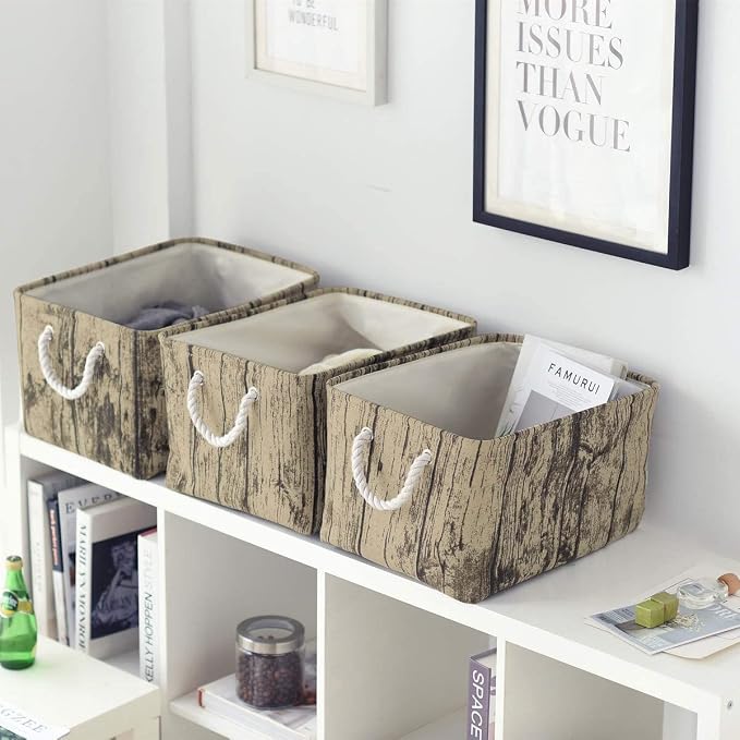 TcaFmac Fabric Storage Basket, Decorative Canvas Storage Bins Baskets for Gifts Empty Tree Stump - Image 4