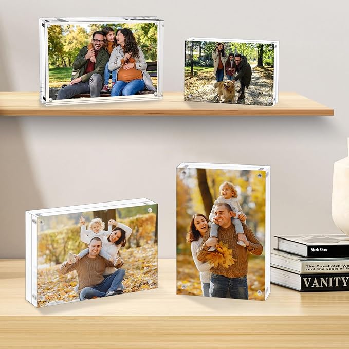 AMEITECH 4x6 Acrylic Picture Frame 5 Pack, Frameless Clear Photo Frames | Double Sided Floating Magnetic Frames, 20mm Thick, Free Standing Desktop Display for Postcards, Pictures and Artworks - Image 7