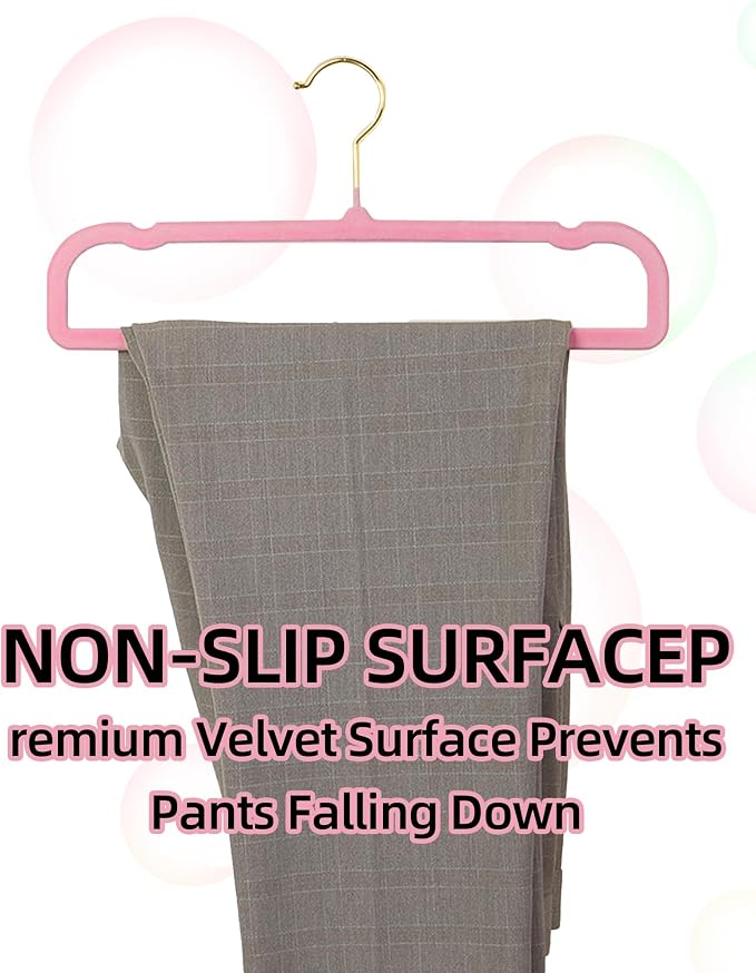 Felt Hangers Pink Velvet Hangers, Cute Pants Hanger, 20 Pack Chic Hangers | 360° Rotatable Golden Hanger for Jean Slack Closet, Anti-Slip Lightweight Padded Slim Space Saving Flocked Trouser Hangar - Image 6
