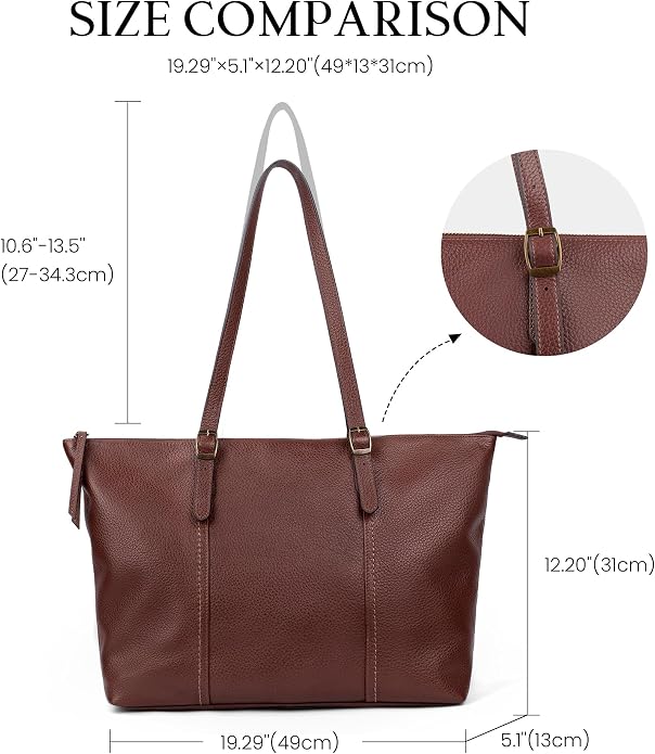 befen Vintage Genuine Leather Work Tote Bag for Women, Tote Bag with Zipper | Large Tote Bag with Zipper Leather Purse and Handbags with Compartment, Vintage Genuine Leather Work Tote Bag for Women - Image 7