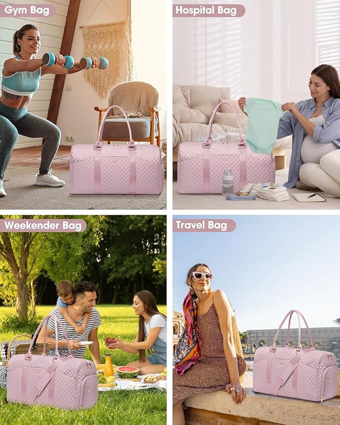 Women Weekender Travel Duffle Bag: Travel Duffel Overnight Bags with Shoe Compartment Large Carry on Tote with Toiletry Bag Weekend Traveling Yoga Gym Hospital Bag for Women with Wet Pocket Pink - Image 6