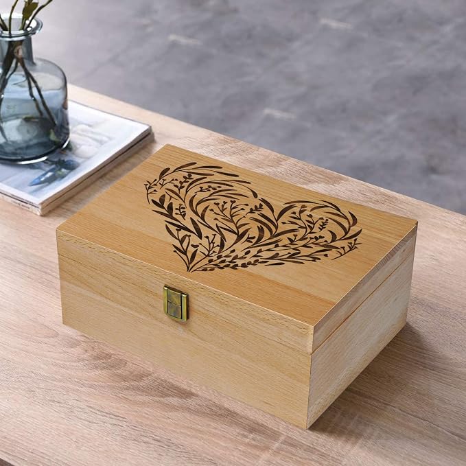 EXISTING Wooden Memory Keepsake Box, Large Keepsake Boxes with Lids | Floral Heart Engraved Memory Box Keepsakes Gift for Anniversary, Wedding, Birthday, Valentines Day, for Office or Home - Image 7