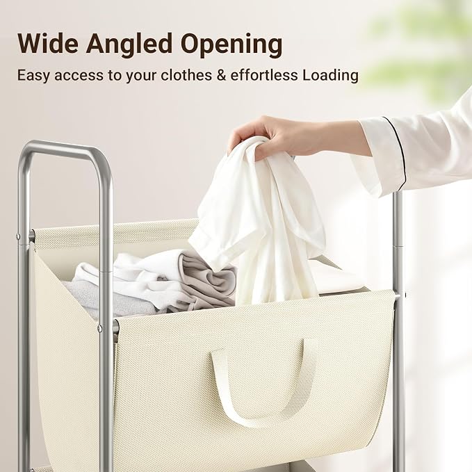ELYKEN 3-Tier Vertical Rolling Laundry Hamper with Wheels & Removable Bags | 120L Capacity, Space-Saving Design, Locking Casters, 3 Section Laundry Sorter for Apartments, Small Spaces, Closet, Dorm - Image 4