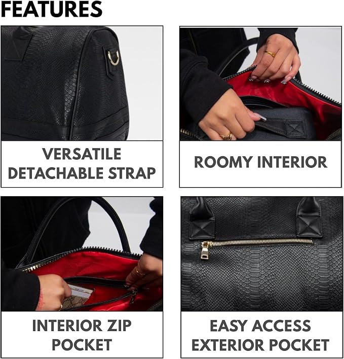 Tote&Carry Apollo 2 Duffle Bag for Travel Women & Men, TSA Approved Carry On Duffel Bag, Premium Vegan, Durable Weekender Luggage for All-Purpose Use (Black - SnakeSkin Pattern, XL) - Image 4