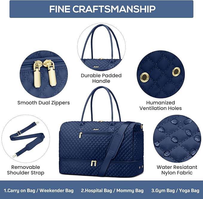 Travel Weekender Bags for Women - Carry on Overnight Bags with Shoe Compartment Duffle Bag with Laptop Pocket Hospital Bag for Labor Delivery Gym Tote Bag with Toiletry Bag Blue - Image 5