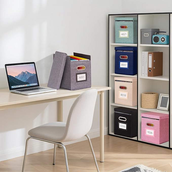 4 Pack Hanging File Folders Organizer with Lid, Letter Size Fabric File Storage Box Collapsible, Portable Office Document Holder with Metal Handle, Smooth PVC Rails, Black - Image 2