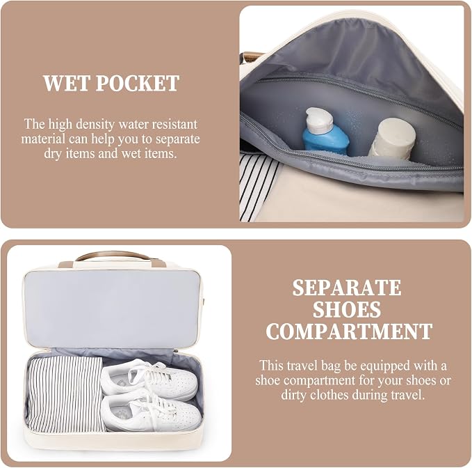 Weekender Bags for Women, Personal Item Travel Bag with Shoes Compartment | Overnight Travel Duffel Bag with Toiletry Bag, Airplane Friendly Carry-On Bag with Wet Pocket & Trolley Sleeve,Medium - Image 5