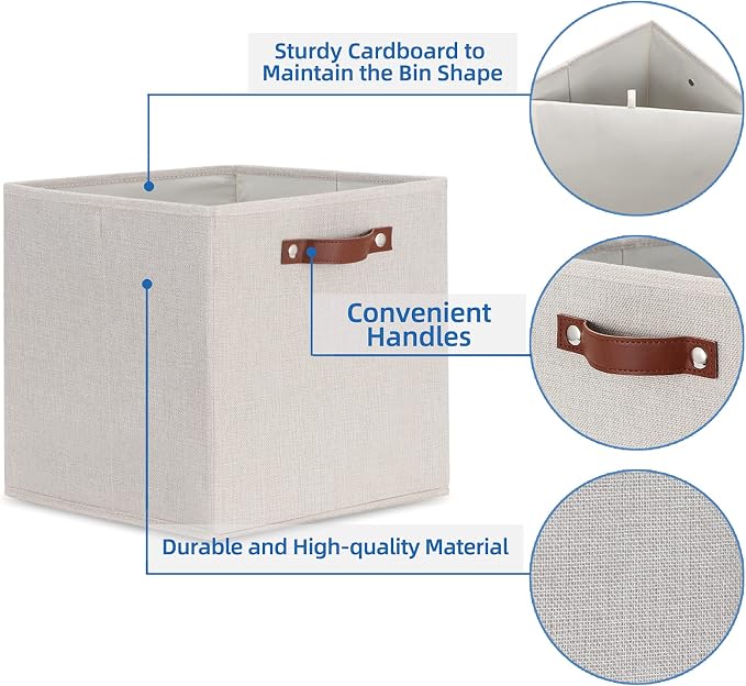 Temary Fabric Storage Cubes Storage Bins with Dual Leather Handles, 4 Pack Cube Baskets 13x13 Foldable Cube Organizers for Shelves, Home, Office, Nursery - Image 3