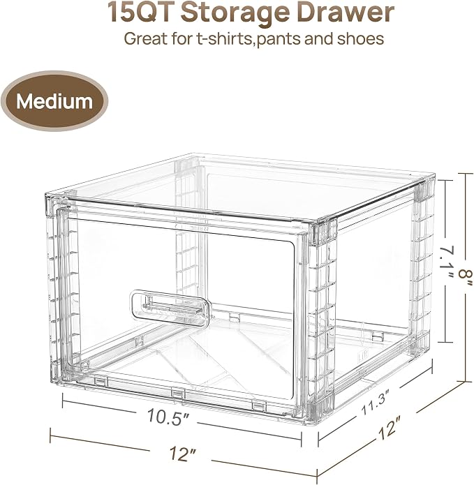 Vtopmart 6 Pack Clear Stackable Storage Bins 15QT | Easily Assemble Bathroom Organizers,Plastic Storage Bins for Kitchen Pantry,Under Sink Organization(Medium) - Image 2