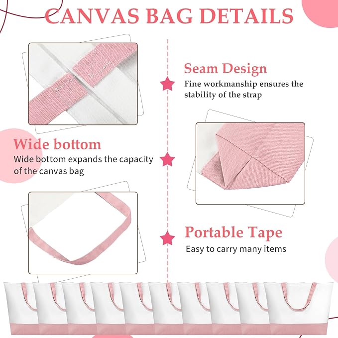 Sanwuta Large Blank Canvas Tote Bags and Makeup Bags Blank Reusable Grocery Luggage Canvas Tote with Handles (Pink,20 Pcs) - Image 7