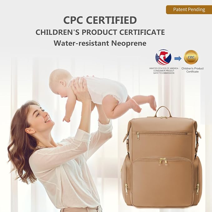 CEI-CEI Neoprene Diaper bag Backpack Waterproof Baby Changing Bags for Mom and Dad with Changing Pad Large Travel Maternity Tote with Insulated Pockets and Organised Compartments (Oat) - Image 9