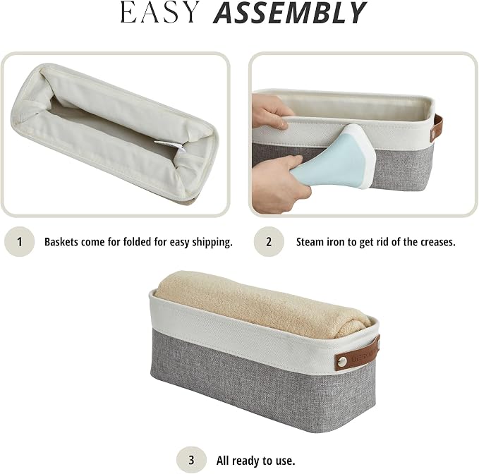 DECOMOMO Narrow Storage Bins, Small Storage Baskets for Shelves 4 Pack | Baskets for Organizing Bathroom, Toilet Tank, Gifts (Grey and White) - Image 8